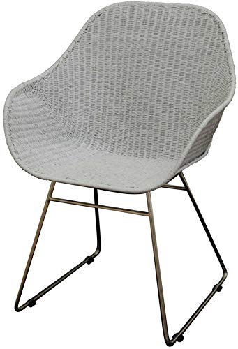 Korb-Outlet Edler Loom-Sessel Loft im Retro-Stil mit Edelstahl-Fußgestell / 50er Clubsessel mit Sitzschale/Lounge Esszimmer-Sessel Loomgeflecht (Weiss)