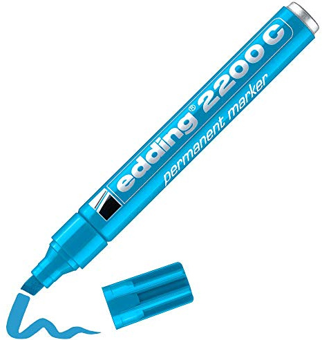 edding 2200 C permanent marker - light-blue - 1 pen - chisel tip 1-5 mm - quick-drying permanent marker pen - waterproof, smudge-proof - for cardboard, plastic, wood, metal, fabric