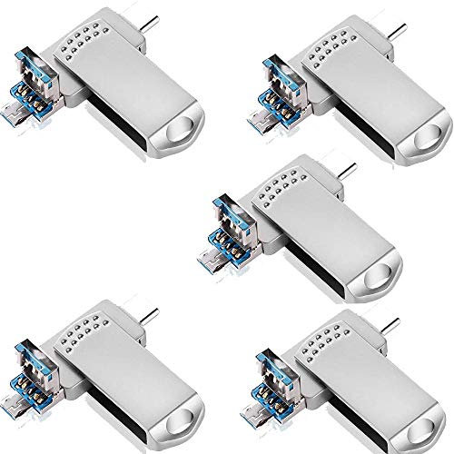 Lot de 5 Clés USB C 128 Go,Cle USB 3.0 Micro USB et Type Ç Flash Driver OTG 128 Go Clé USB C 3 en 1 pour MacBook Pro,PC,Huawei,Samsung