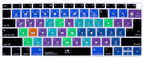 MMDW Shortcuts Hotkey-Tastatur-Abdeckung kompatibel mit MacBook Air 2018, 33,8 cm (13,3 Zoll) A1932 mit Retina-Display und Touch-ID, Silikon, weiche Schutzfolie, USA/EU Version Final Cut Pro X