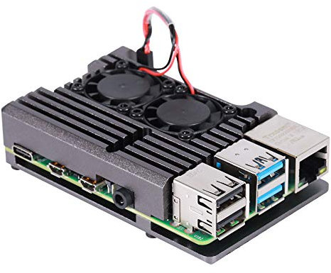 ZkeeShop Aluminum Case Alloy Armor with Cooling Heatsink Dual Fan Compatible for Raspberry Pi 4 Model B (Not Include Raspberry Pi Board) (Gray With dual fan)