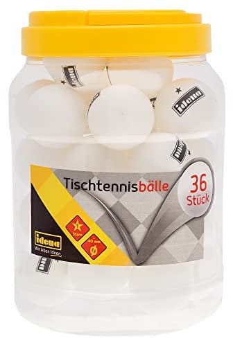 Idena 40169 - Tischtennisbälle 36 Stück in weiß, Durchmesser ca. 4 cm nach ITTF Wettbewerbsrichtlinien, 1 Stern Qualität, für den Verein, in der Freizeit und Hobbysportler