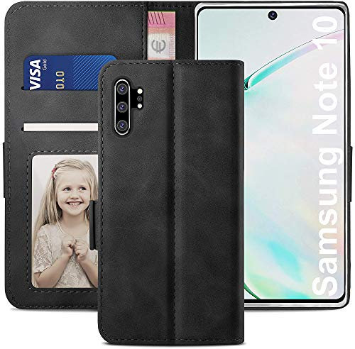 YATWIN Handyhülle Samsung Note 10 Plus Hülle, Klapphülle Samsung Note 10 Plus Premium Leder Brieftasche Schutzhülle [Kartenfach] [Magnet] [Stand] Handytasche Case für Samsung Note 10 Plus, Schwarz