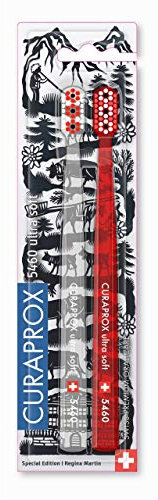 Curaprox Handzahnbürste – Zahnfleischpflege für Erwachsene | Ultraweich zur Plaque-Entfernung | Swiss Edition Duo Pack | Rot-Transparent