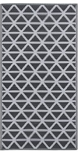 vidaXL Outdoor Teppich Zweischichtiger Jacquard Terrassenteppich Küchenteppich Außenteppich Indoor Balkon Terrasse Flur Küche Bad Schwarz 120x180cm PP