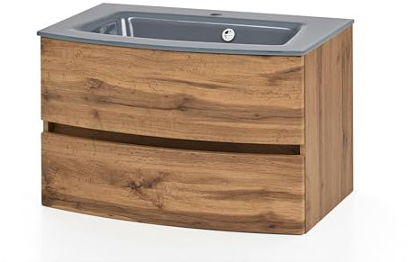 Waschtisch Kornel 80 cm mit grauem Waschbecken – Eiche