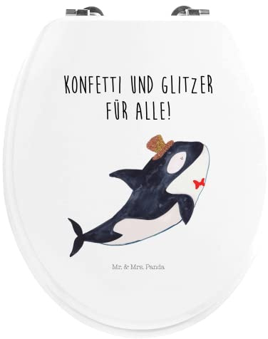 Mr. & Mrs. Panda Motiv WC Sitz Orca Zylinder - Geschenk, Glückwunsch, WC-Sitz, Meer, Urlaub, Klobrille, Klodeckel, Toilettendeckel, Glitzer,