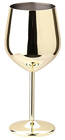WMLBK Verres à vin en acier inoxydable, 1 pièce verre rouge avec manche métal, incassables, pour blanc/vin rouge, cocktails, 500 ml argentés, le vin, camping, cadeau (doré)