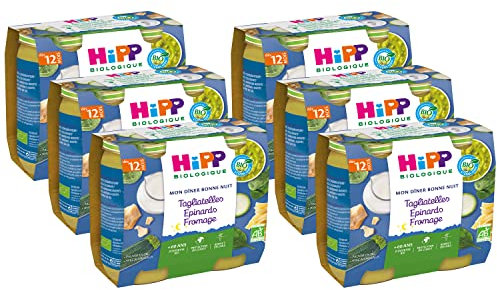 HiPP - Mon Dîner Bonne Nuit - Tagliatelles Epinards Fromage - Pots 2x250g - Lot de 6