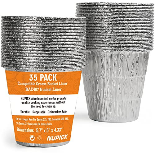 NUPICK Paquete de 35 Forros de Cubo de Grasa BAC407 compatibles con Parrillas Traeger Pro Series 575/780, 22/34, Ironwood 650/885, Accesorios de Parrilla para Traeger, 4.9 x 4.5 Pulgadas