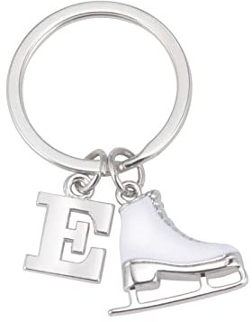LIKGREAT Schlittschuh Schlüsselanhänger Eiskunstlauf Schlüsselanhänger Initiale Schlittschuhlaufen Charm Schlüsselanhänger Winter Weihnachtsdekoration Geschenke für Frauen Mädchen (E)