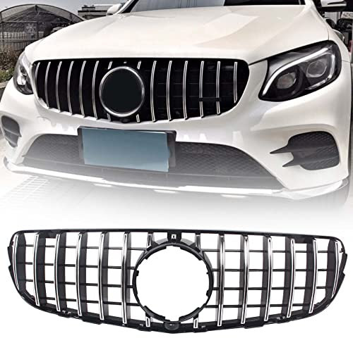 FINMOKAL Kühlergrill für Mercedes-Benz GLC W253 AMG Grill mit Kamera 2015-2019 Silber & Schwarz