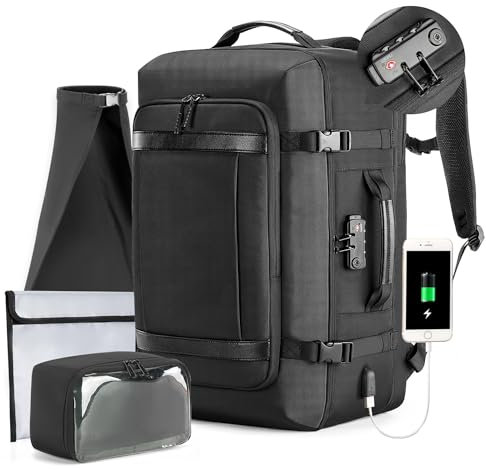 VGOAL Handgepäck-Rucksack 40L, Erweiterbar Reiserucksack Gepäcktasche, extra großer Rucksack passend für bis zu 17,3 Zoll Laptops (Schwarz (Fluggenehmigt)
