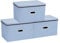 Youyijia 3 Pack Storage Boxes with Lids 45x30x30cm Large Collapsible Storage Baskets for Shelves Foldable Linen Fabric Storage Bins with Handle Cube Storage Unit for Organizing Clothes Blue