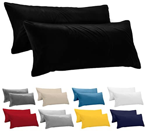 Dreamzie Kissenbezug 40x145(Set mit 2) - 100% Jersey Baumwolle 150 g/qm Kissenbezüge -Schwarz - Für Kissenbezug 40 x 145 - Kissenhülle - Kissenbezug - Resistent und Hypoallergen
