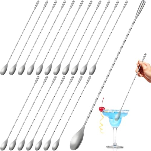 18 Pcs Bar Spoons Bulk, 12'' Long, Stainless Steel Mixing Spoons, Silver
