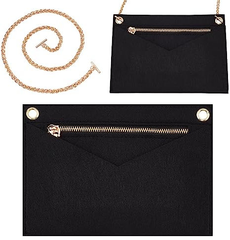 WADORN 1 Set Geldbörsen-Organizer-Einsatz, Umbauset mit Goldkette, 21,6 x 15,5 cm, Filz-Handtaschen-Organizer, Einsatz, 61 cm, Kette, Innentasche, Umschlag, Tasche, Handtaschen-Zubehör, Schwarz