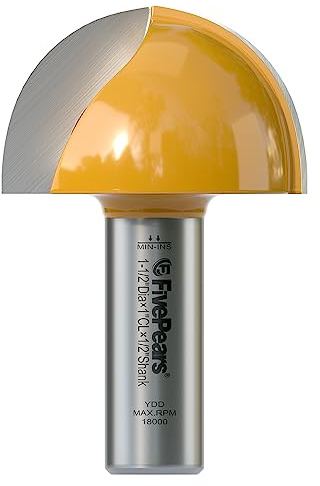 FIVEPEARS 1-1/2 inch Cutting Diameter Core Box Router Bit, High Speed Steel, 1/2 inch Shank for DIY Woodwork