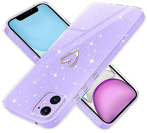 Yichxu Handyhülle für iPhone 11 Hülle Glitzer Gold Herz Love Silikon TPU Stoßfeste Schutz Bumper Case Cover Glänzend Ultra Dünn Kratzfeste Schutzhülle für iPhone 11 6,1 Zoll, Lila
