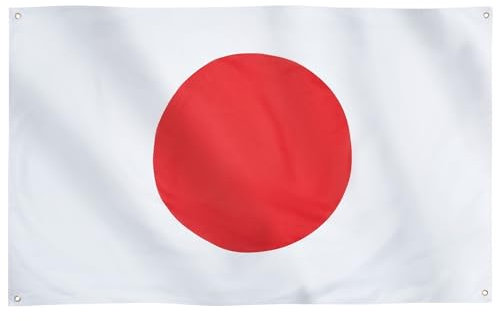 Runesol Bandera de Japón, 91x152cm, 3ft x 5ft, 4 Ojales, Ojal en Cada Esquina, Bandera Japonesa, Nisshōki, Bandera del Sol, Hinomaru, Día del equinoccio de primavera