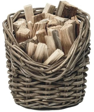 Ivyline Round Kindling Basket in Natural Wicker - Durable Firewood Storage Box - Elegant Fireside Accessory - H24 x W24 cm