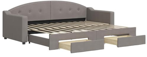 vidaXL Tagesbett, Ausziehbar Schlafsofa mit Schubladen Matratzen, Bettsofa Gästebett für Schlafzimmer Wohnzimmer, Sofa Bett Ausziehbett, Taupe 80x200 cm Stoff
