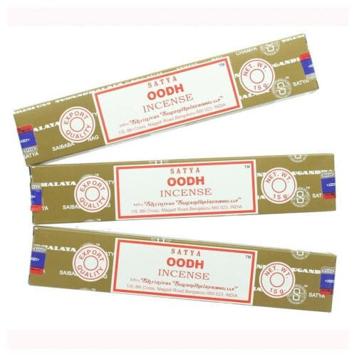Satya Nag Champa Oodh Räucherstäbchen, 100 % natürlich, 3 Packungen, handgefertigte Räucherstäbchen, für Stressabbau, spirituelle Dekoration, Verschmieren und Meditation