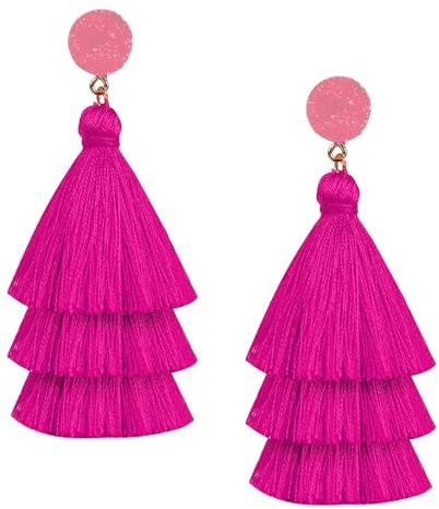 Damen Quasten Ohrringe Rose Rot Böhmische Anhängend Ohrringe Geschichtete Quastenohrringe Ohrstecker Quasten Tropfen Ohrringe Damen Party Abend Schmuck Zubehör