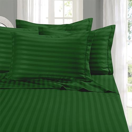 Elegant Comfort Softest and Coziest 4-Piece Sheet Set - 1500 Premium Hotel Quality Microfiber - Deep Pocket, Wrinkle Resistant 4-Piece Damask Stripe Bed Sheet Set, Twin XL, Hunter Green