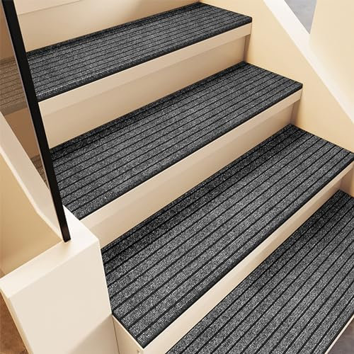 Treppenstufen Matten Antirutschmatte für Holz/Beton/Marmor Stufe, Rutschfest Waschbar Stufenteppich Gummi für Außen und Innen, Flauschig Polyester Treppenteppich für Kinder ältere und Hunde, 15 Stück