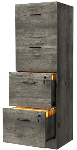YITAHOME Armoire de bureau à 4 tiroirs, verrouillable, 130,7 cm de profondeur, pour classeurs de format A4, pour la maison et le bureau, grise