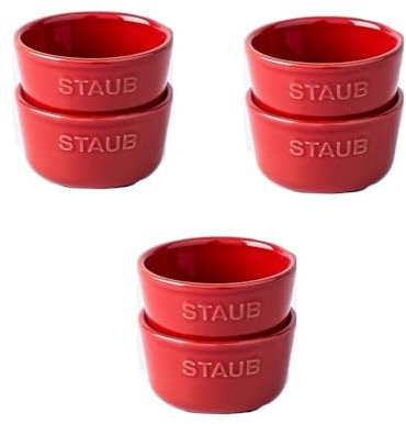 Staub Lot de 6 bols à dessert en céramique, pour collation, sauce, tapas - Rouge