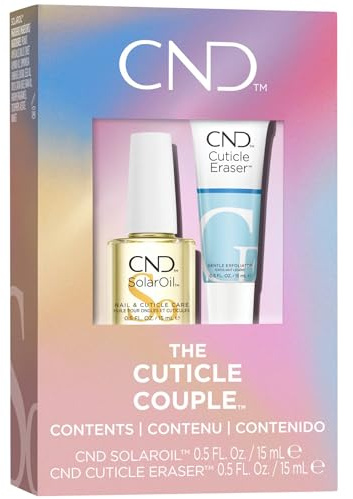 CND Cuticle Couple, SolarOil + Cuticle Eraser, Natural Blend Oils, Moisturizes and Conditions Skin, Gentle Exfoliator, 0.5 fl oz.