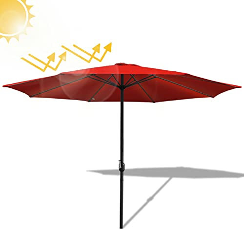 Fiqops Sonnenschirm Ø350 cm Rot mit Kurbel| Ampelschirm Gartenschirm Sonnenschutz UV Schutz 50+ | Kurbelschirm Marktschirm wasserdicht für Garten, Terrasse, Balkon, ohne Ständer
