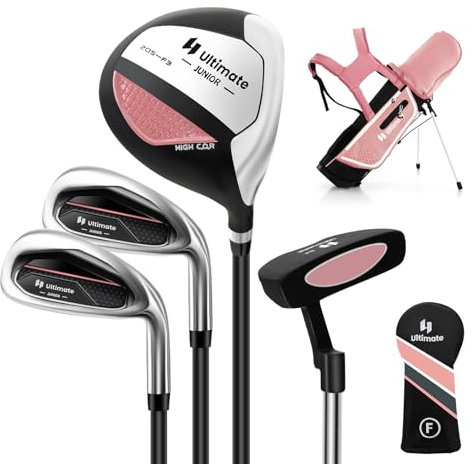 COSTWAY Set di Mazze da Golf per Bambini 5-7 Anni, Set Allenamento Golf con Sacca, Fodera Impermeabile, Legno di Fairway 3, Ferro 7, Ferro S e Putter per Bambini e Bambine, Destrorso(Rosa)