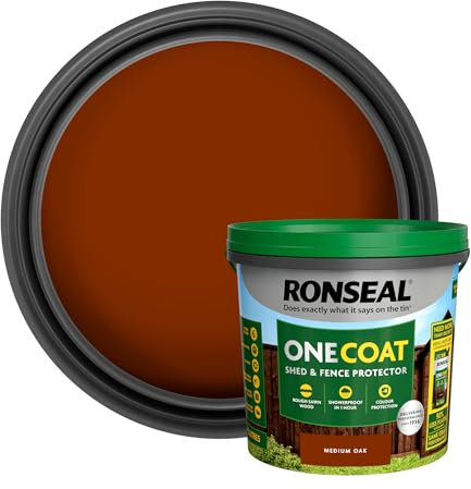 SAVING HUB One Coat Fence Life Paint - Garden Shed & Fence Paint - for Rough Wood - Trellis, Sheds & Wooden Structures - Showerproof in 1 Hour (Medium Oak, 5 Liter)