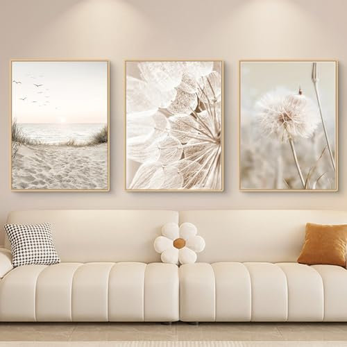 Trayosin Set di 3 poster moderni bohémien, con erba della pampa, decorazione da parete, per soggiorno, camera da letto, beige, arte senza cornice, stampa artistica (A,30 x 40 cm)