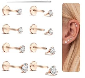 Adramata 8Pcs Piercing Tragus Piercing Labret Levre Filetage Interne Acier Chirurgical Piercing Oreille Piercing Helix Cartilage 16G/18G Piercing Nez Bijoux -Argent/Or/Or Rose,RG18