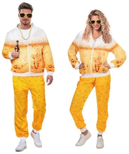 iZoeL Beer Costume for Men Women - Oktoberfest 70s 80s 90s October Festival Fancy Dress - Beer Festival Halloween Golden Glasses Necklace