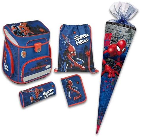 Set 6 teilig Schulranzen Set Spiderman und passende Schultüte 85cm groß Spiderman 6eckig Einschulung Schulanfang - Zuckertüte