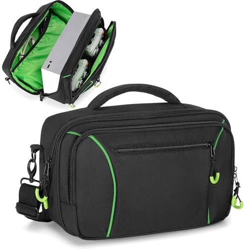PGmoon Travel Carrying Case Compatible with Xbox Series S, Storage Carry Bag with Padded PE Foam Liner for Controllers, Cables and More Accessories (Patent Design)