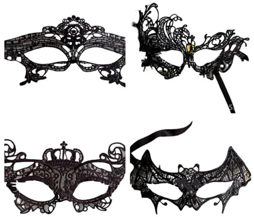 XiXiYang 4 PCS Lace Masquerade Masks for Women,Venetian Party Masks Mardi Gras for Masquerade Night Stunning Ball Bar Costume Halloween Carnival- Lace Half Face Masks,Lace Party Masks, Rave Party