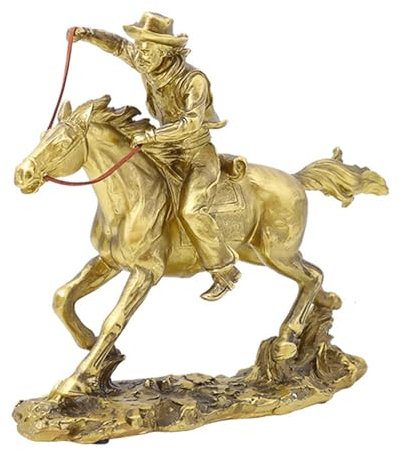 WXNZJ Cowboy Mit Laufendem Pferd Statue, Skulptur Frgurine Für Home Office Wohnzimmer Desktop Decor Dekoration Figuren Gold Auf Einem Reitet Bronzefarben,Gold