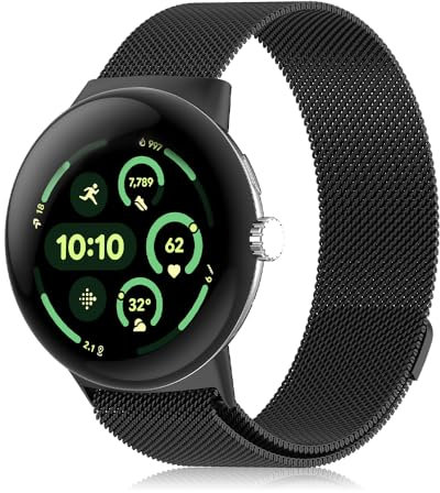PaceBid Armband Kompatibel mit Google Pixel Watch 4/3 45mm, Metall Edelstahl Magnetisch Ersatzband Herren Damen Klassisches Verstellbarer Uhrenarmband für Google Pixel Watch 3/4 45mm - Schwarz