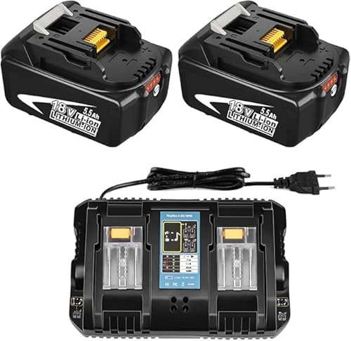 2 Stück Powayup Ersatzskkus für Makita 18V Akku BL1850B + 7A für Makita Ladegerät 18V DC18RD Dual Port Ladegerät DC18RD DC18RC für Akku BL1850B BL1850 BL1840 BL1830