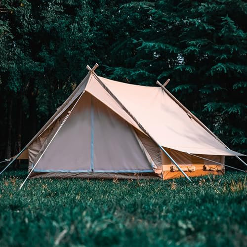 2-4 Person Rainproof Outdoor Luxury Camping Bell Tent with Windows, Easy Set-Up,Double Door Canvas Tent, 4 Season Family Camping Tent