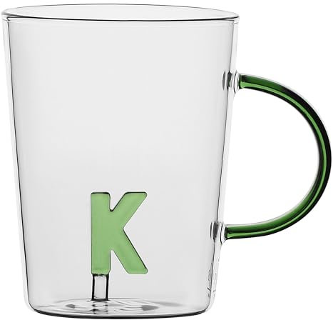 LA PORCELLANA BIANCA - Tazza Lettera K in vetro borosilicato, capacità 400 cc, collezione Allalettera