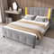 okwish Polsterbett 140x200 cm Doppelbett, Gepolstertes Bettgestell mit Bett Kopfteil LED-Lichtleistenin, DREI Höhen verstellbar, Samt, Grau - Ohne Matratze