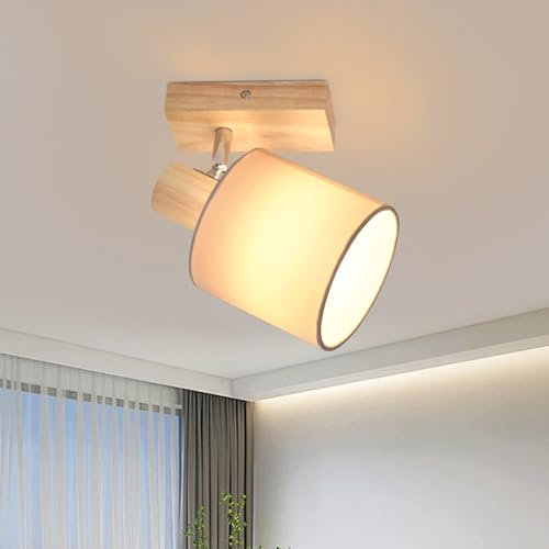 Feuerblitz Deckenstrahler 1 Flammig Deckenlampe Holz - Deckenspots E14 Vintage Strahler Schwenkbar 350° Deckenleuchte Rustikal Spotlight Schlafzimmer Ohne Leuchtmittel
