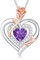 LAVUMO Halskette Damen Silber 925 Doppel Herz Rose Blume Kette Damen Geburtsstein Halsketten Muttertag Geburtstag Valentinstag Weihnachten Schmuck Geschenke Frauen Mama (02-Silber-Februar)
